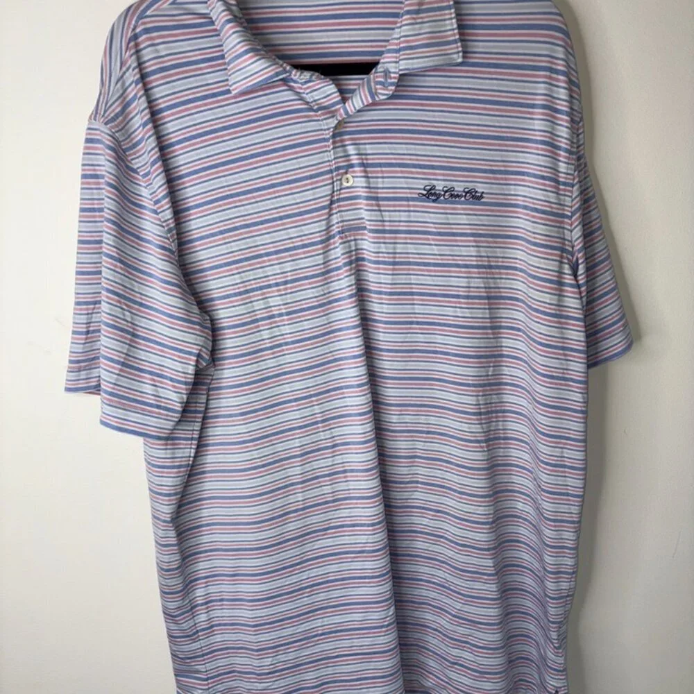 Peter Millar Summer Comfort Blue and Pink Stripe Short Sleeve Polo size Large